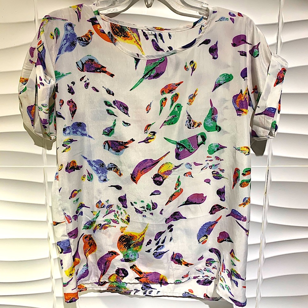 *New* White blouse, Bird pattern